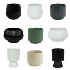 Ceramic Ribbed Design Indoor Plant Pots, Bowls, Cache Pots. No Drainage Holes