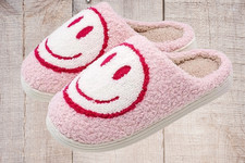 NEW Cute Smile Face Slippers for Women Perfect Soft Plush Comfy Warm Slip-On