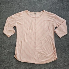 Talbots Top Shirt Womens Large Pink Striped 3/4 Sleeve Stretch Casual Career