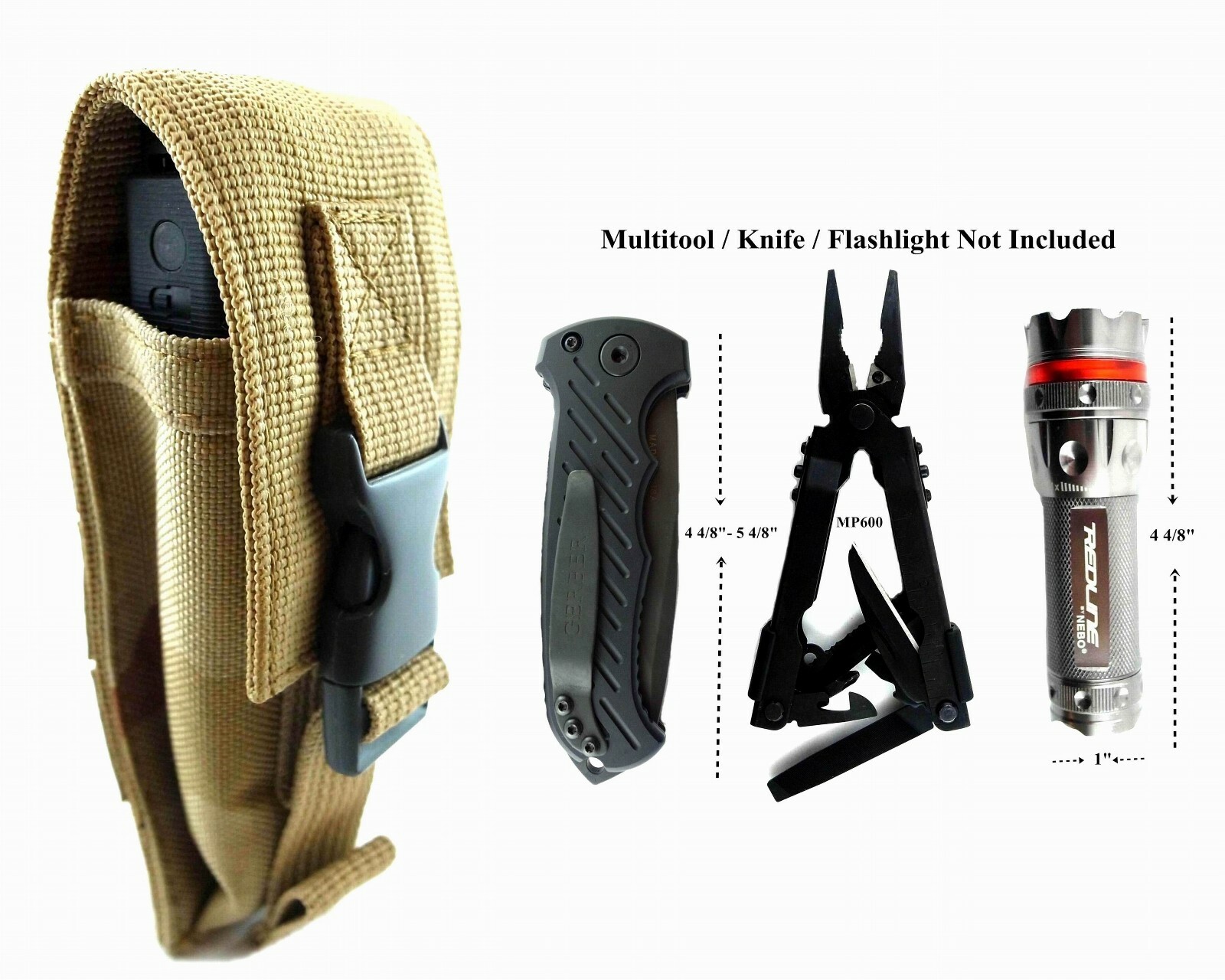 TAN CAMO Pouch For Gerber 600 Multi Tool, Folding Knife Or Flashlight