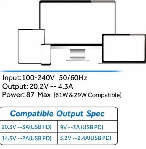 87W USB-C Charger for MacBook Pro/Air + Type-C Cable | Fast Charging Adapter - Picture 8 of 8
