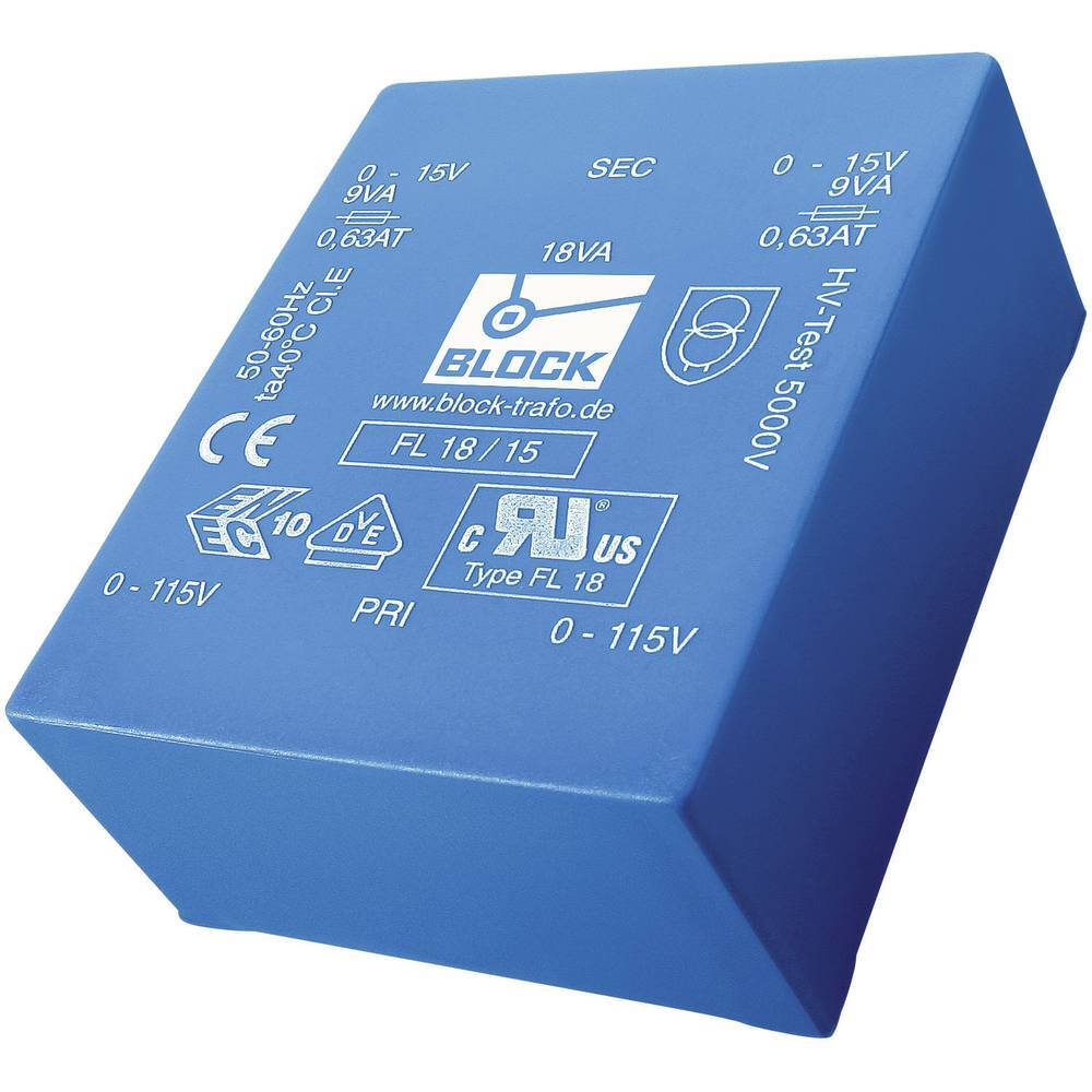Block, UI 30/10,5 trasformatore piatto FL 6 VA 2 x 115 V 2 x 9 V 2 x 333 mA 6