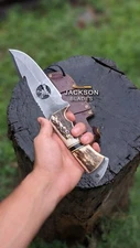 Custom Handmade Damascus Steel Skinner Knife - Survival Hunting Knife  Stag Horn