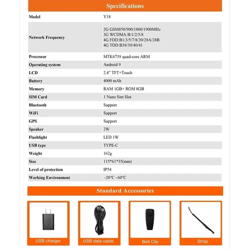 Anyssecu Y18 Android 9.0 4G Red Radio WIFI GPS Teléfono Móvil Zello Real-ptt - Imagen 7 de 13