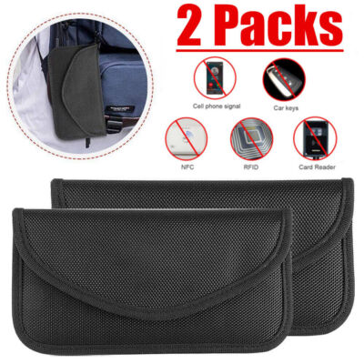2X Car key Fob RFID Signal Blocking Case Pouch Faraday Bag Cage Protector Black