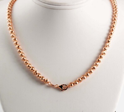 gm 14K Rose Gold Men's Women's Bead Moon Cut Chain Necklace 16