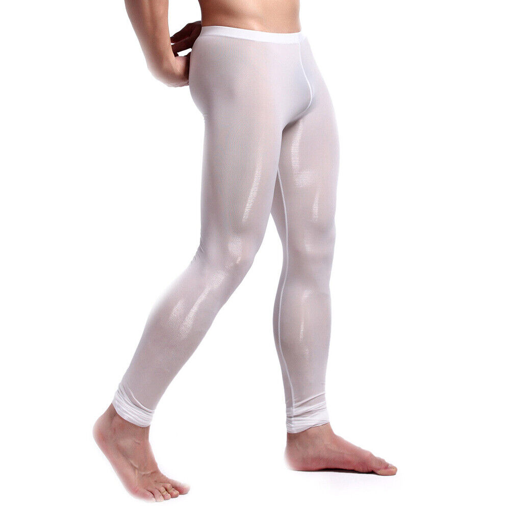 Mens Ultra-Thin Skinny Pants Leggings Solid Color Slim Workout