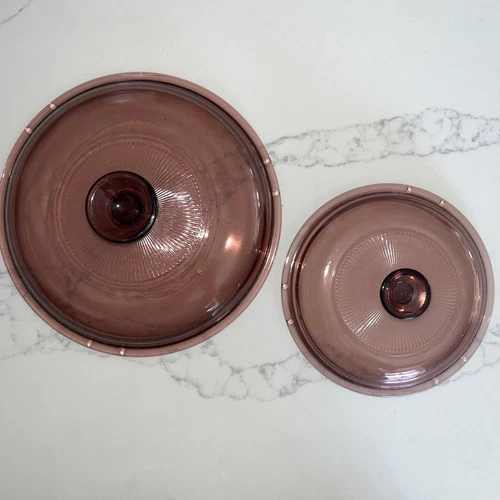 VINTAGE PYREX VISIONS AMETHYST/CRANBERRY GLASS LID V1C V 1 C FLAWLESS 8” & 6”