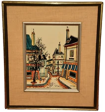 MARVIN CHERNEY Original Vintage Signed MCM Street Gallery Cityscape Oil Painting