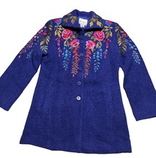 L Wool Jacket Embroidered Linea By Louis Dell Olio Xs Sapphire Blue Boho Floral