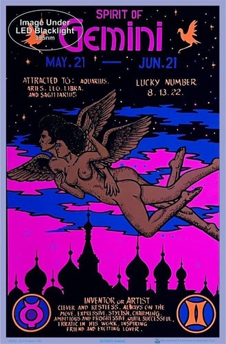 Gemini Zodiac Sign Blacklight Poster 23" x 35" - 第 2/5 張圖片