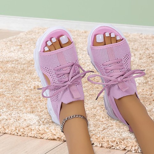 Women Muffin Sandals Summer Mesh Casual Thick Soled Lace Up Sandals Open Toe - Picture 5 of 36