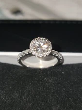 Diamond Engagement Ring Cut 1 1/2 Carat, 14k White Gold, Size 5.  Lab Created.