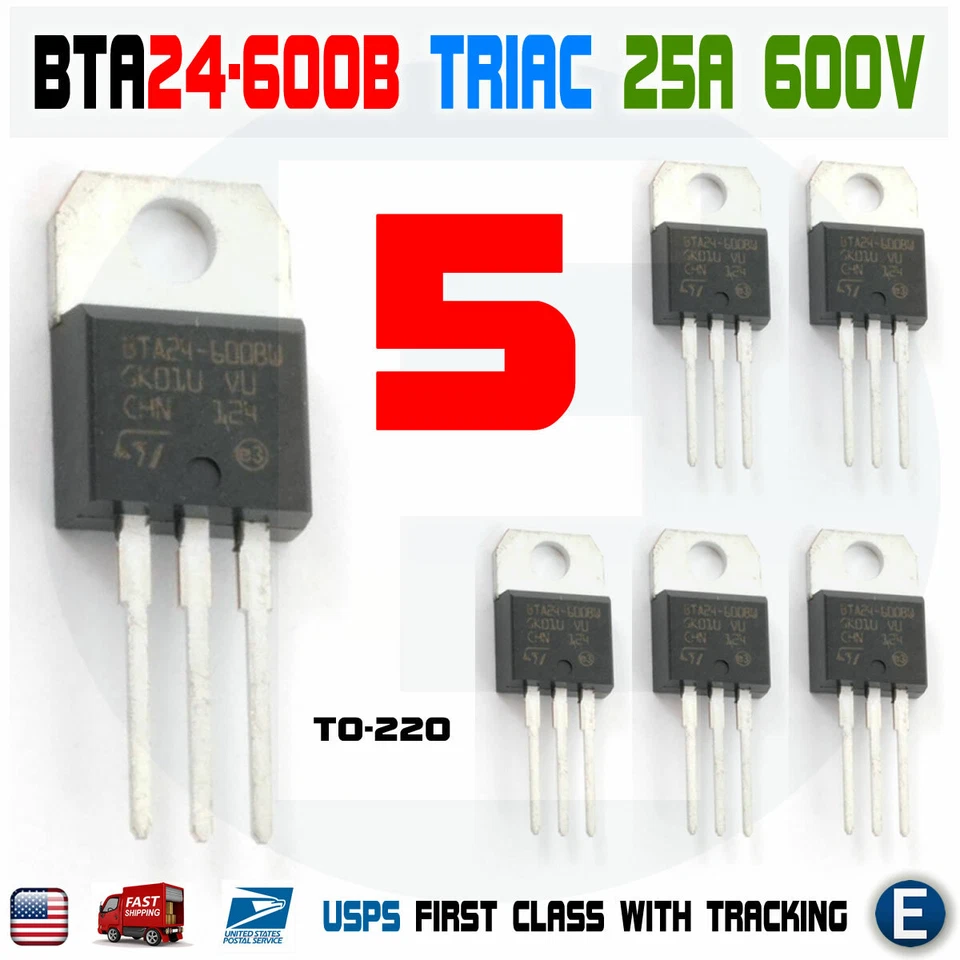 STI 5pcs BTA24-600 TRIAC Thyristor 25A 600V ST BTA24-600B TO-220