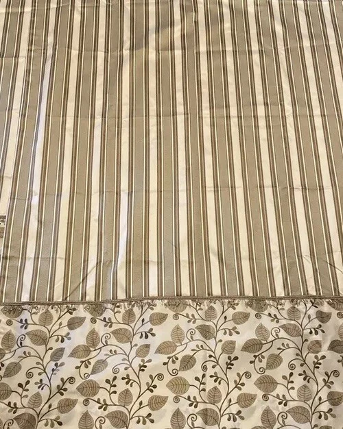 Enorme conjunto cortinas forradas a rayas blancas y doradas cenefa de hiedra porche para sol Foto 2 de 4