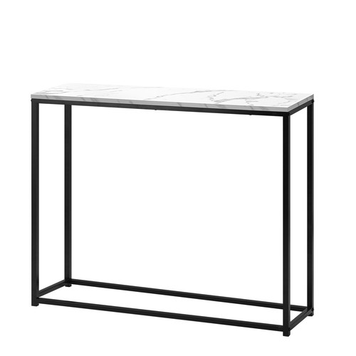 Oikiture Console Table Marble-look Iron Hallway Desk Entry Display Black&White - Picture 9 of 10
