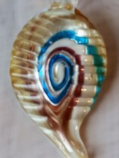 Art Glass Pendant Shell Shaped Textured Blue Swirl Ocean Sea 2.5" 1.5". G