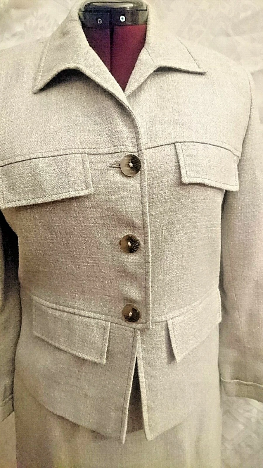 Tuta gonna vintage originale VALENTINO 2 pezzi misto lana grigio chiaro Italia TG 44 10