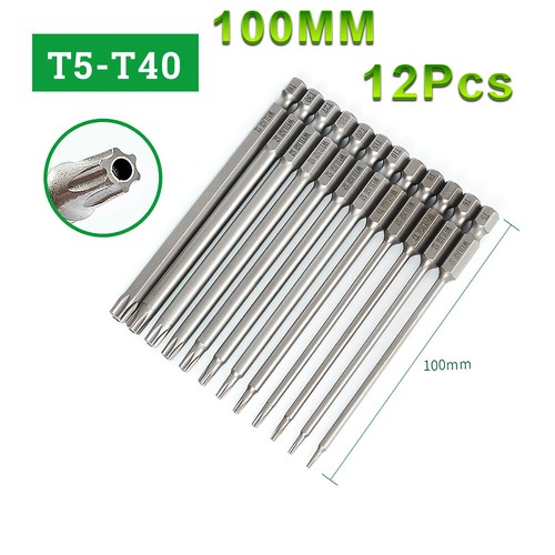 Bits For Screwdriver Wrench Star TORX Drive Set T5-T40 Magnetic Bit Heads 100mm - Picture 9 of 29