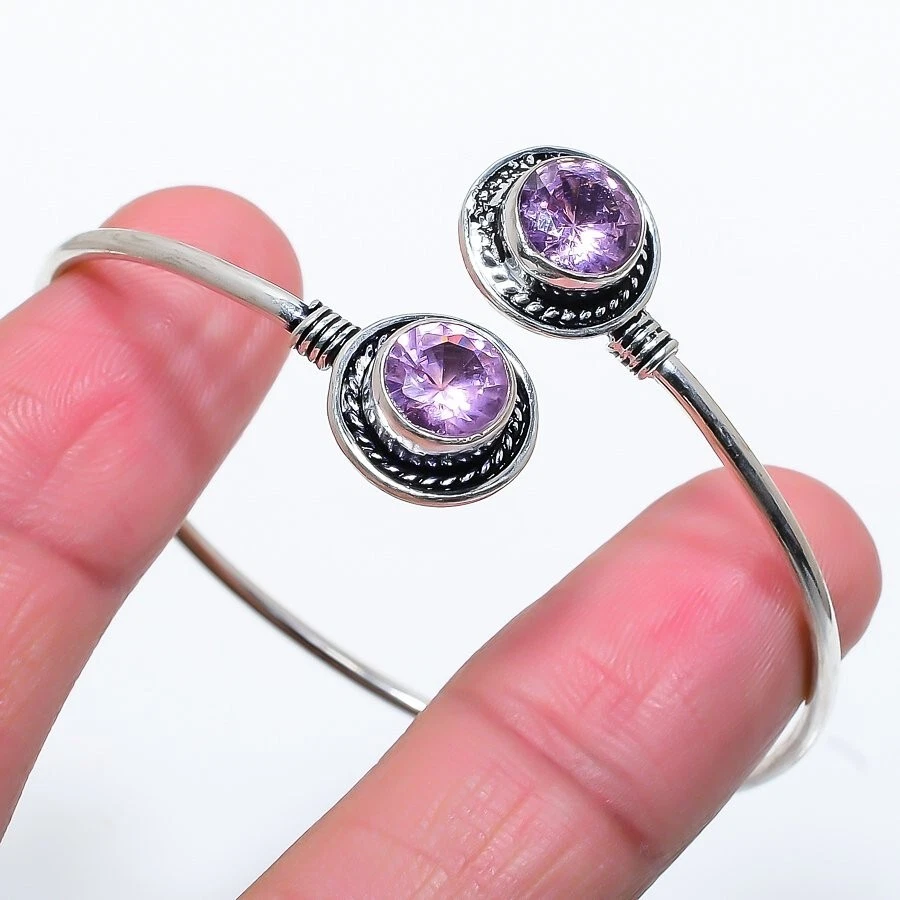 VALENTINO Bracciale regolabile in argento sterling 925 fatto a mano con pietre preziose kunzite rosa