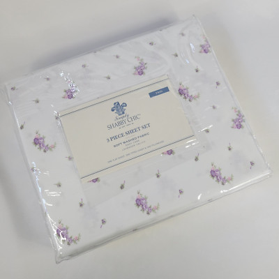 Simply Shabby Chic TWIN Lavender Calico Floral Pur White Sheet Set 3pc Polyester
