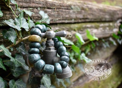 LARGE ANCIENT LOOKING MAYAN JADE BEADS GUATEMALAN GUATEMALA JADEITE ARTIFACT 7''