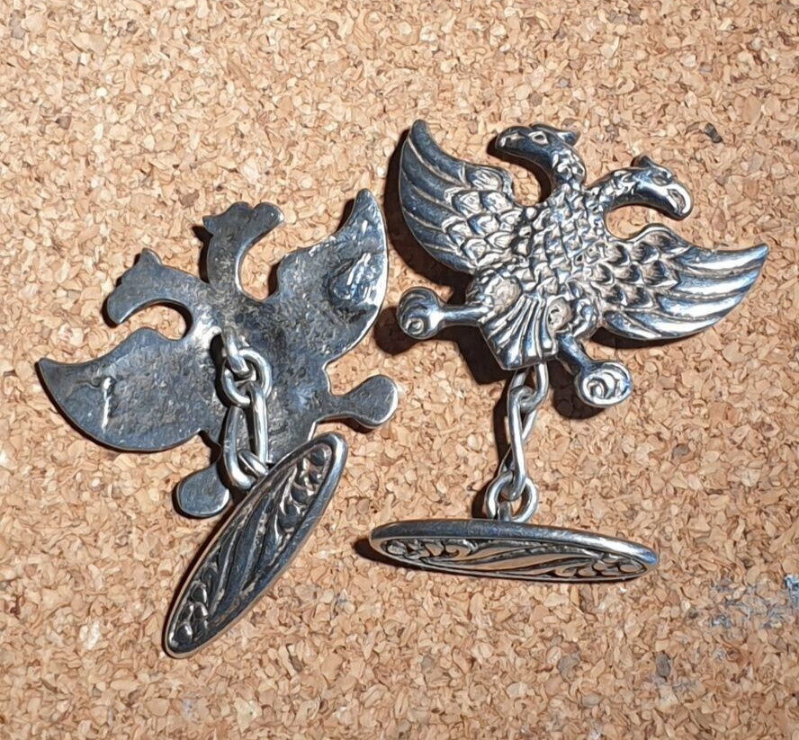 SILVER CUFFLINKS Double Headed Eagle Chain Link 1… - image 3