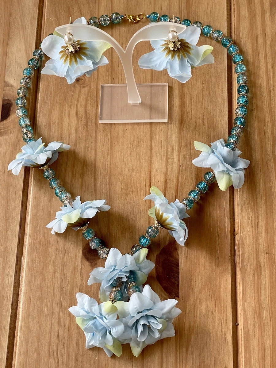 Blue Rose flower garland necklace set wedding Celebration bridal
