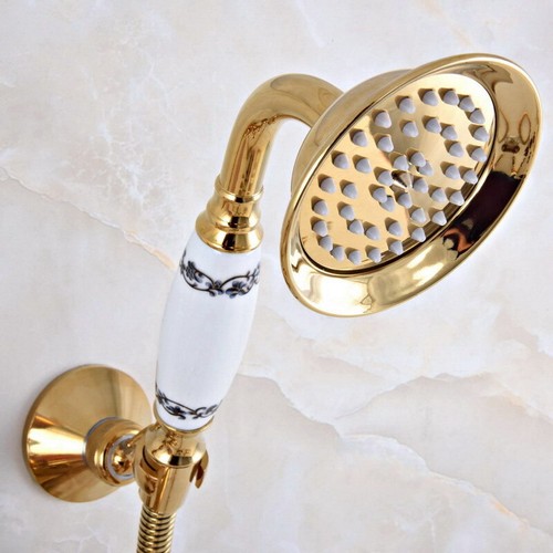Gold Color Brass Wall Mounted Bathroom Hand Held Shower Faucet Mixer Tap mna987 - Picture 5 of 9