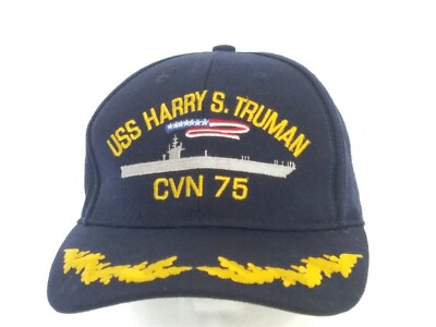 USS Harry S Truman CVN-75 Blue Ball Cap Hat Leaves Snapback Name On Back