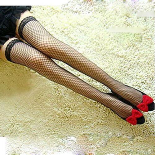 VARIOUS COLOURS Fishnet Thigh High Stockings with Narrow Lace Top (4 Slim Thigh) - Picture 1 of 3