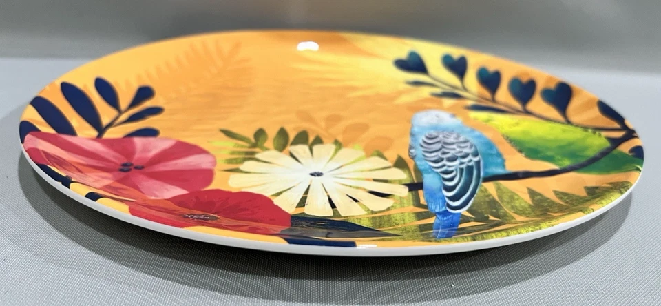 Pier 1 Imports Tropical Floral Bird Parakeet Melamine DINNER PLATES-Set of 4-NEW - Image 4 of 4