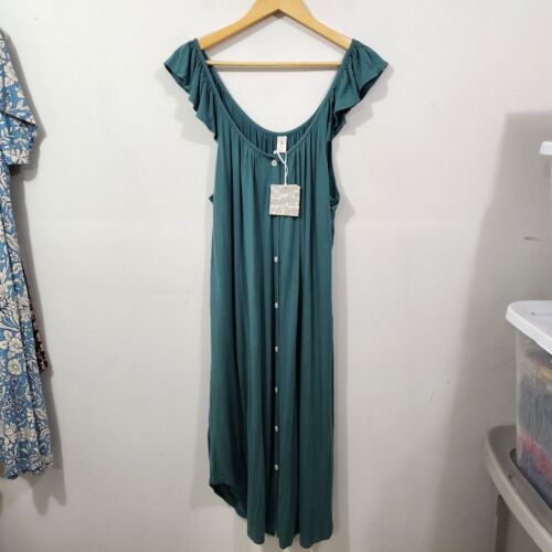 Kate Quinn Flutter Sleeve Midi Dress Teal Green NWT Womens Plus Size XXL Stretch - Picture 2 of 24