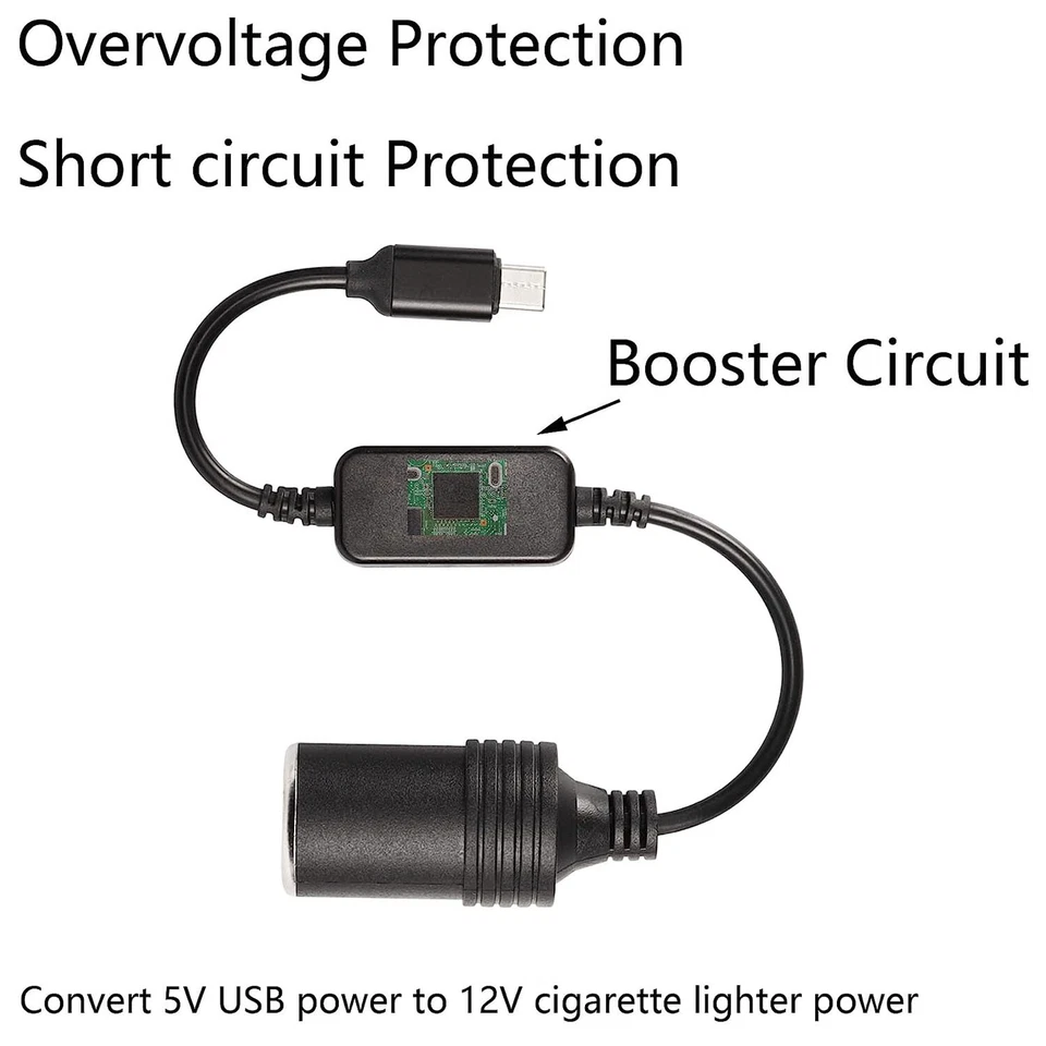 USB C Port 5V to 12V Car Cigarette Lighter Socket Female Converter Adapter Cable - Image 3 of 4