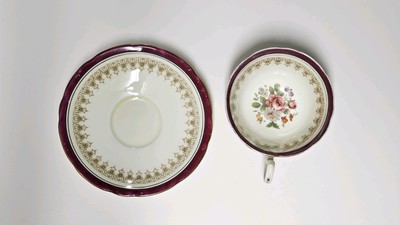 Vintage Aynsley Cup & Saucer Red Burgundy Gold Rose Floral England Teacup Maroon