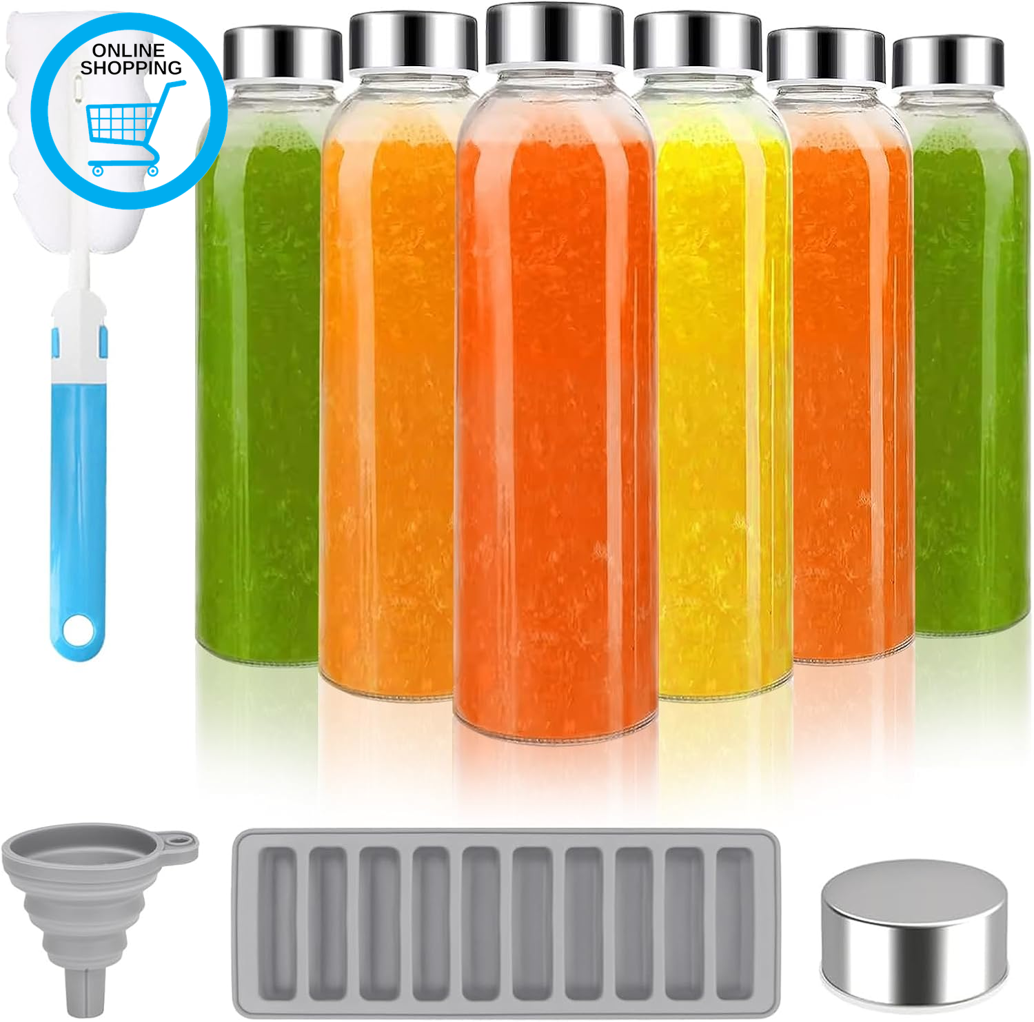 Glass Juice Bottles with Lids for Juicing, 500Ml Clear Glass Water Bottles | Reu