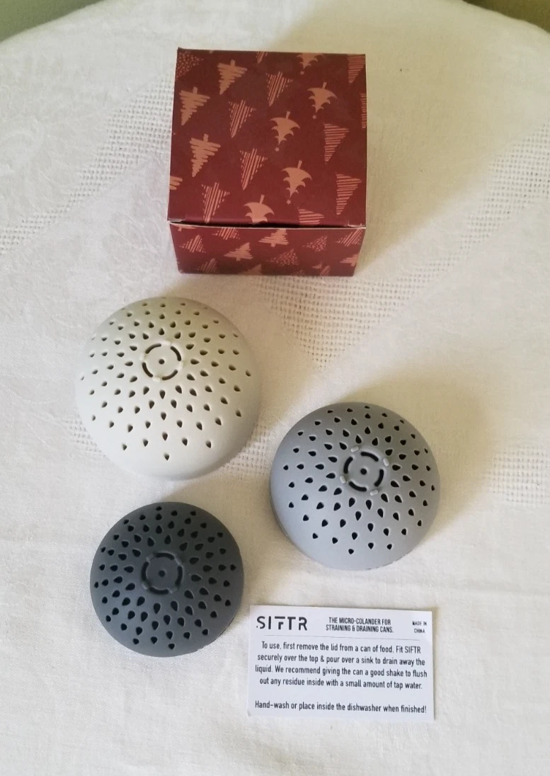 SIFTR Set Of 3 Silicone Micro-Colanders for Canned Food Straining Gray Beige