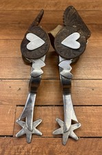 Original 2 HEART SPURS Unmarked 1950s Spurs w/Heart Buttons Unusual SPURS