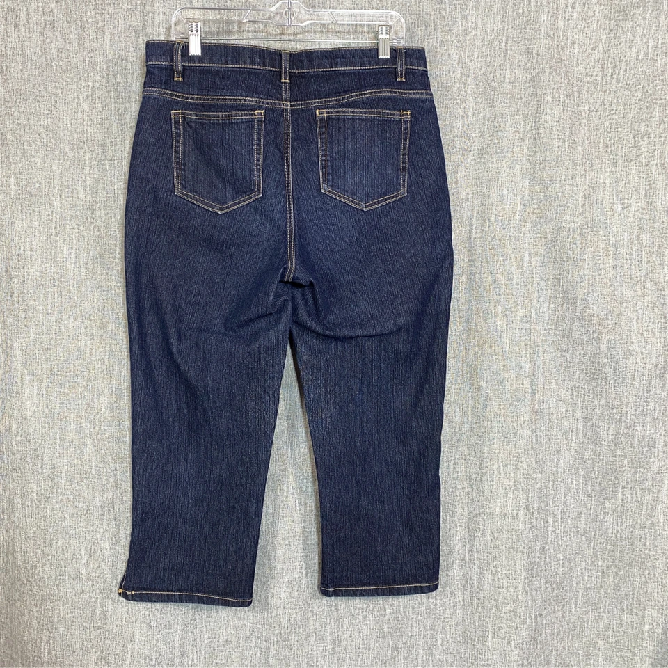 Pantalones de mezclilla capri elásticos de tiro alto para mujer talla 12 calce curvilíneo azul costero estilo Y2K Foto 2 de 4