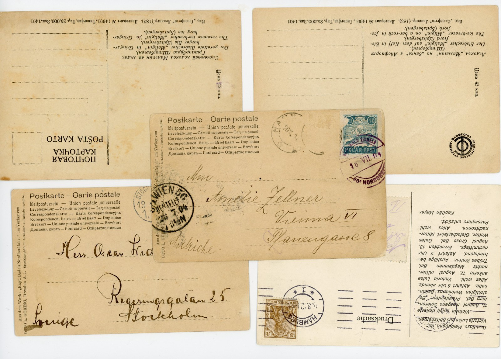 P81/32/RC ARCTIC X5 PICTURE POSTCARDS OF SPITSBERGEN 1910