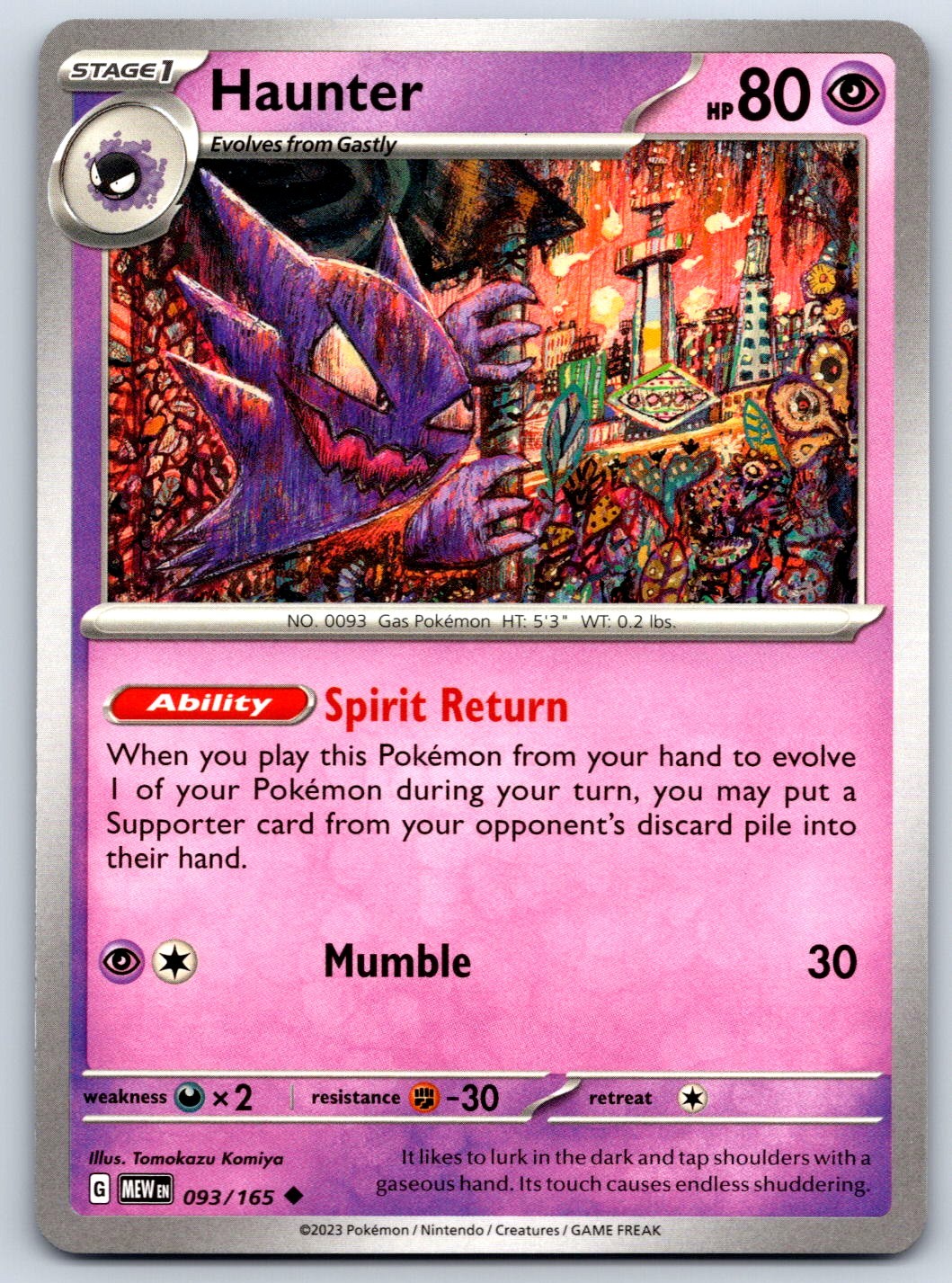 Haunter - Scarlet Violet 151 093/165 Tomokazu Komiya Pokemon Card NM