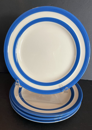 Set 4 T G Green Blue Cornishware Stripe Breakfast Plates England Modern 8.5"