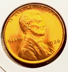 1936-P Lincoln Wheat Cent Penny GEM RED BU From an Original Bank Roll