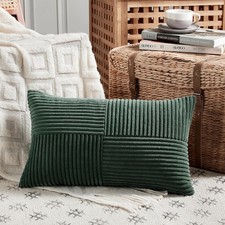 Dark Green Lumbar Throw Pillow Cover 12x20" Corduroy