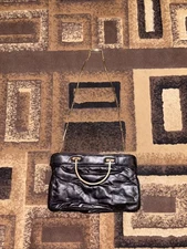 Stylecraft Miami Black Patent Leather/Gold Clutch Purse Shoulder Hand Bag 1960s