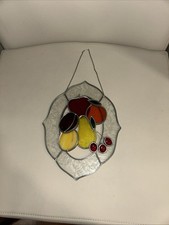 Vintage Handmade Hanging Stained Glass Suncatcher Fruit 9 1/2  x 7 1/2  Mcm