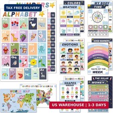 16 Educational Posters for Preschool Kindergarten, Laminated Classroom Charts