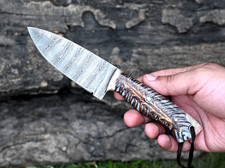 Custom Made Hand Forged Damascus Steel Fix Blade Hunting Knife Tactical 2934