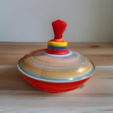 1970  s Tin Litho Spinning Top Toy. Colorful pond scene. Vintage 