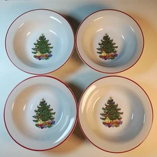 4 Cuthbertson American Christmas Tree Porcelain Cereal Bowls 6 7/8" x 1 7/8"